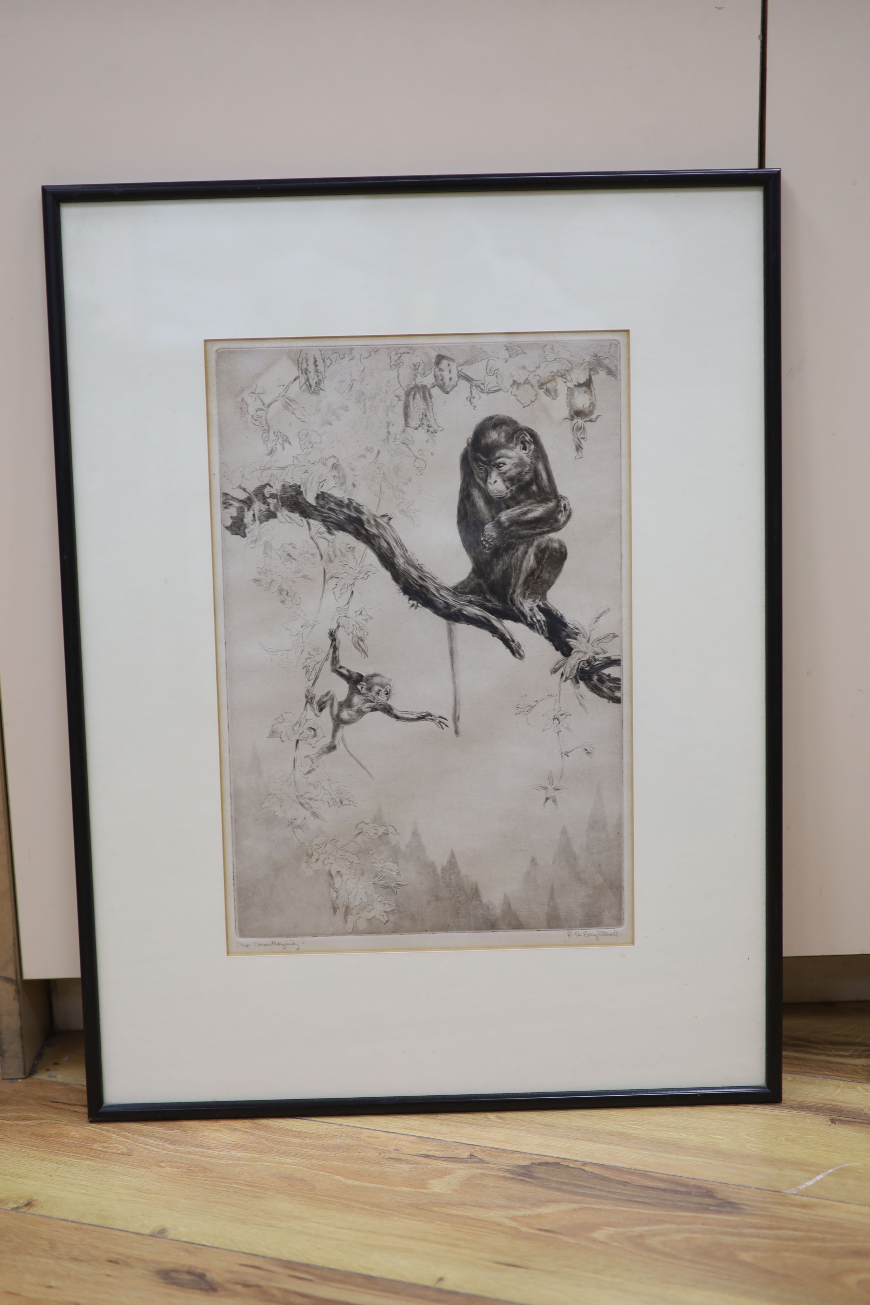 Leonard Robert Brightwell (1889-1983), etching, No Monkeying, signed in pencil, 38 x 25cm